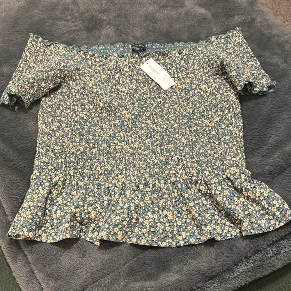 American Eagle Smocked Off the Shoulder Top